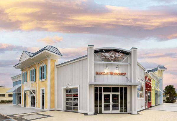 HDU Dimensional Letters with painted finish, fabric awnings, and Aluminum Architectural Canopies for Lattitude Margaritaville in Hilton Head South Carolina and Daytona — Custom Graphics & Sign Designs